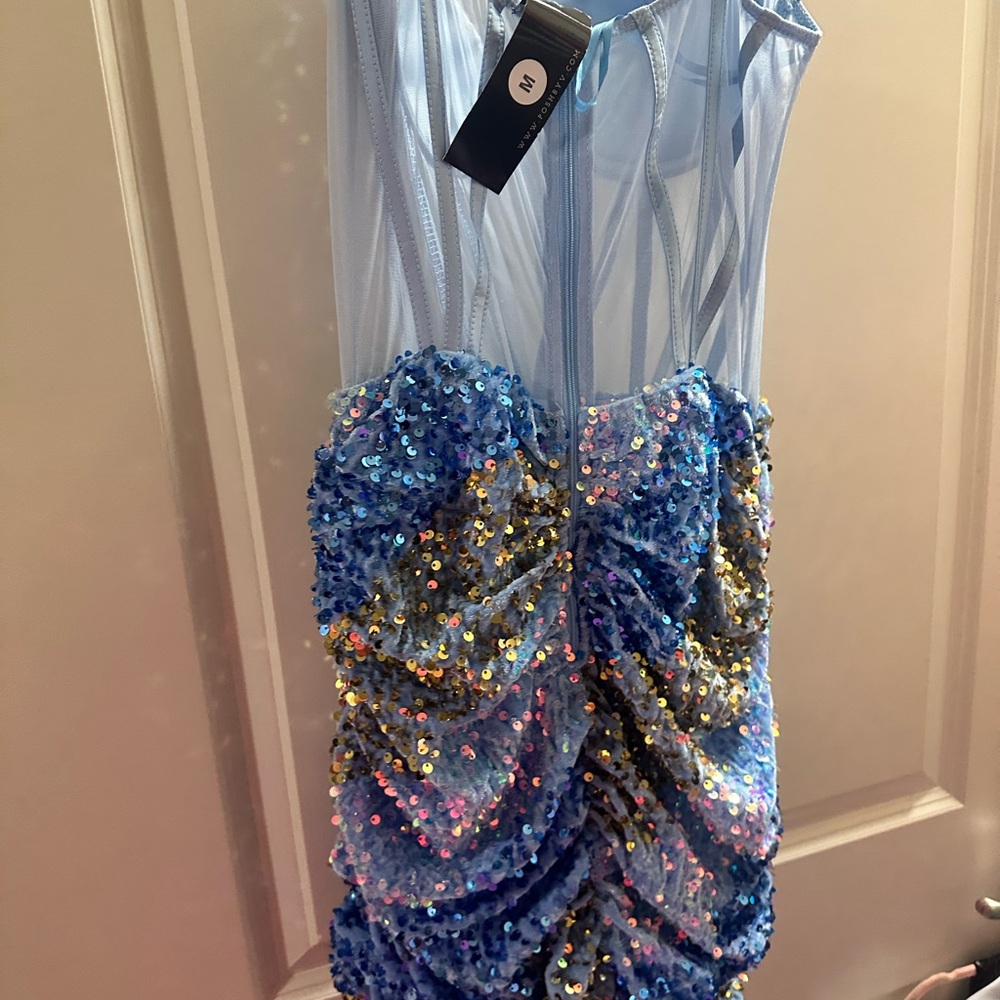 PoshByV Blue Sequin Dress. (Medium)